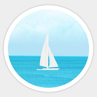 Tranquility - White sailboat Sailing in pretty blue waters Sticker